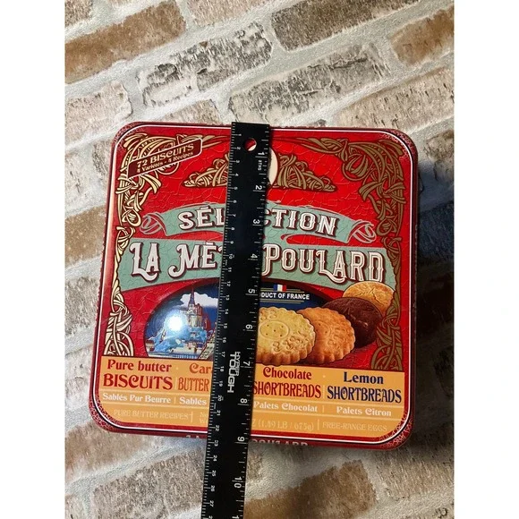 La Mere Poulard French Biscuit Tin Selection 1888 Red Collectible Metal Box 9x9 - Picture 8 of 8
